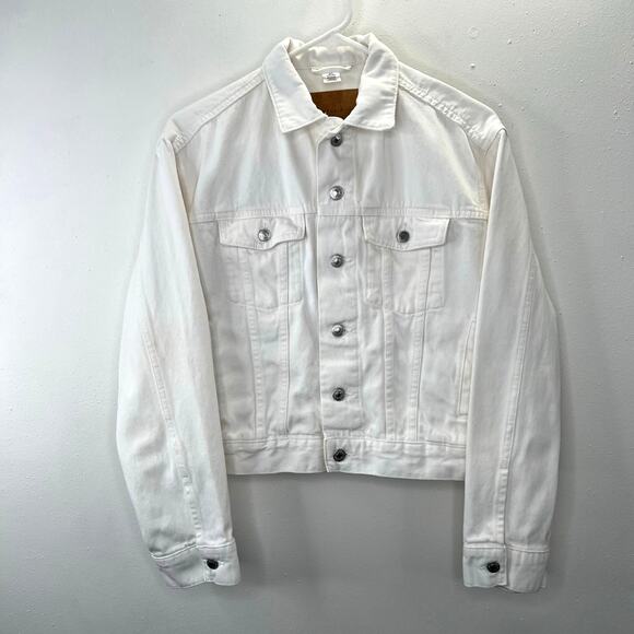 &denim Jackets & Blazers - H&M Denim Jean Jacket White S Women Button Front Pockets Trucker Cowgirl Coastal